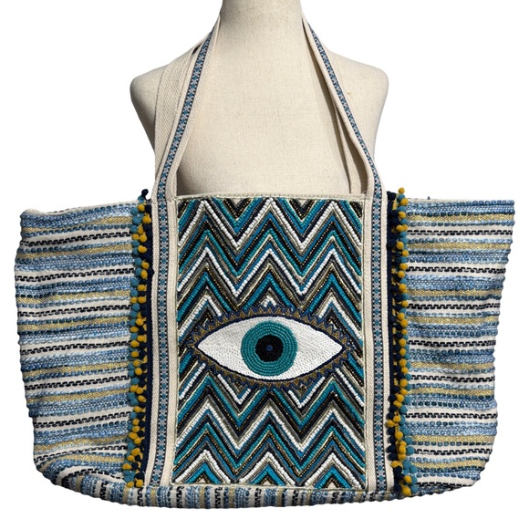 America & Beyond • Grecian Nights Evil Eye Beaded Tote Bag New - Picture 3 of 14